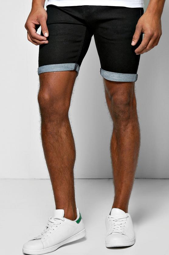 Skinny Fit Denim Shorts With Turn Up